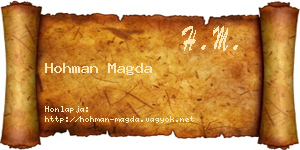 Hohman Magda névjegykártya